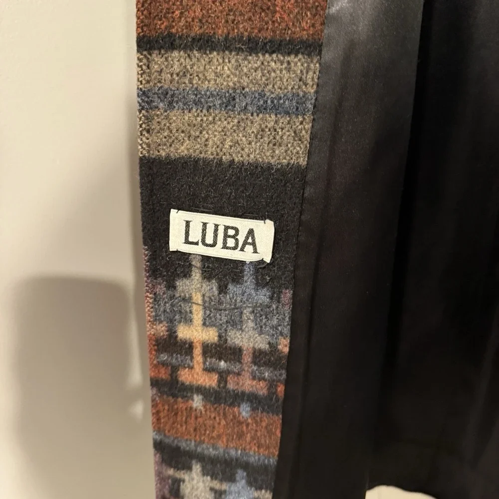 Vintage Luba Wool Coat Hood Size XL Union Made Aztec Heavy Navajo Missing Belt